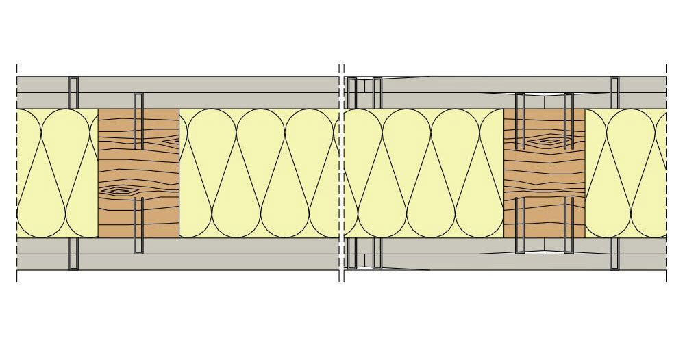 Holzständerwandquerschnitt mit statisch wirksamer doppelten Beplankung